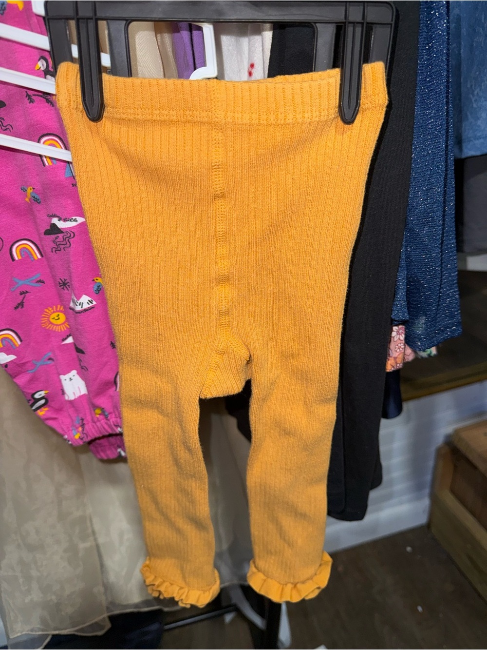 Ruffle Butts Baby Girls Size 12-24 months Mustard Yellow Leggings Thick Tights
